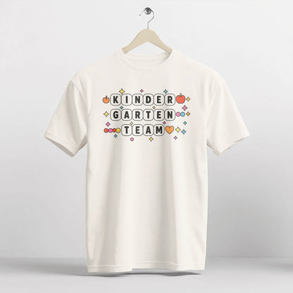 Kindergarten Teacher Shirt – Cute Team Tee for Back to School – Teacher Squad Graphic – Natural – Up To 5XL