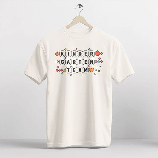Kindergarten Teacher Shirt – Cute Team Tee for Back to School – Teacher Squad Graphic – Natural – Up To 5XL