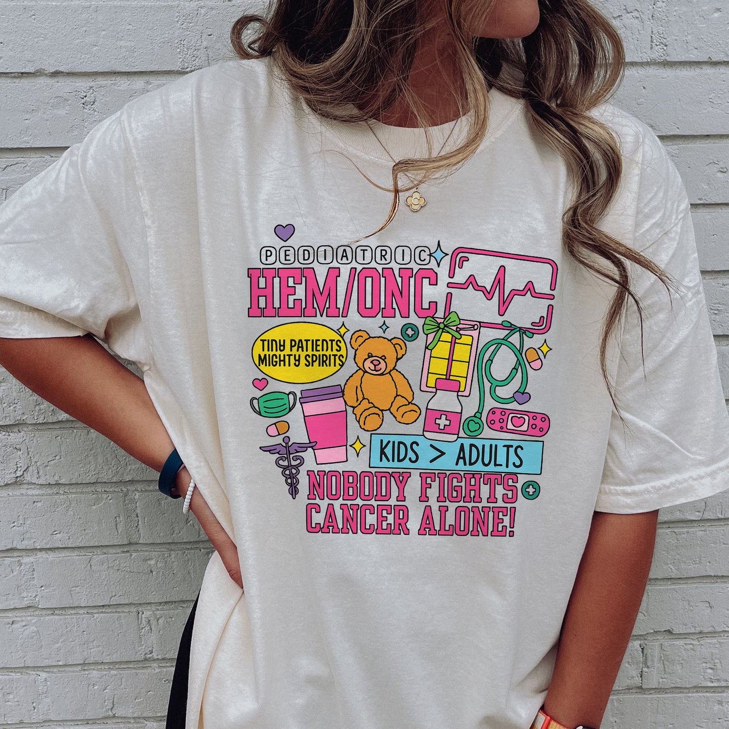 Pediatric Hem/Onc T-Shirt   - Funny Tees For Pediatric Nurse - Natural- Up To 5XL