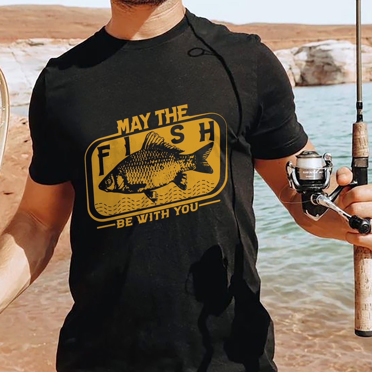 Funny Fisherman Tee - May The Fish Be With You Shirt –  Black – Up To 5XL