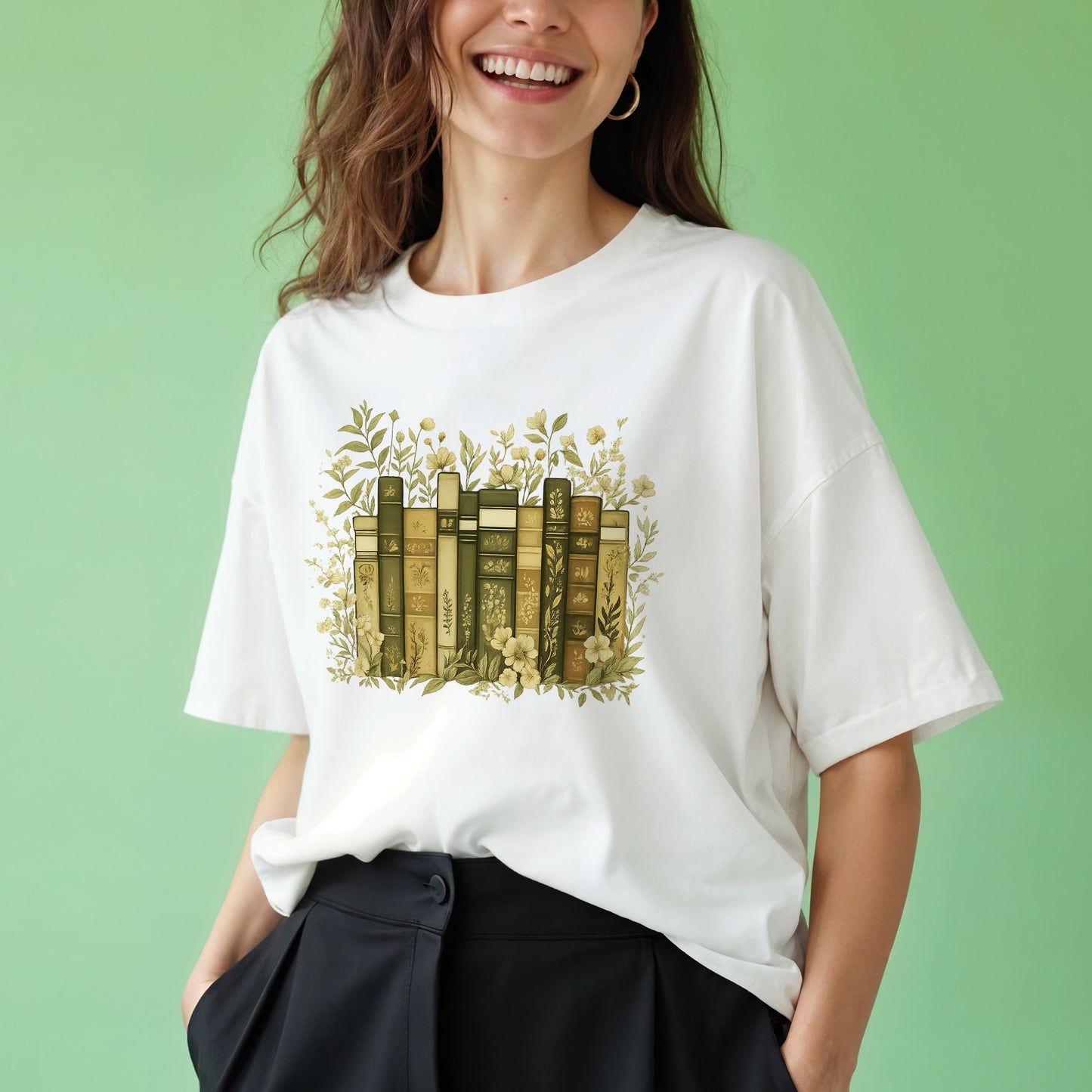 Floral Reading Shirt – Book Lover Flowers Aesthetic Tee – White  – Up To 5XL