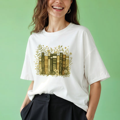 Floral Reading Shirt – Book Lover Flowers Aesthetic Tee – White  – Up To 5XL