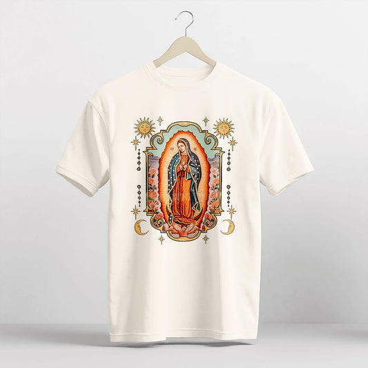 Catholic Faith Shirt – Virgin Mary Our Lady of Guadalupe – Hispanic Religious Devotion Tee – Natural – Up To 5XL