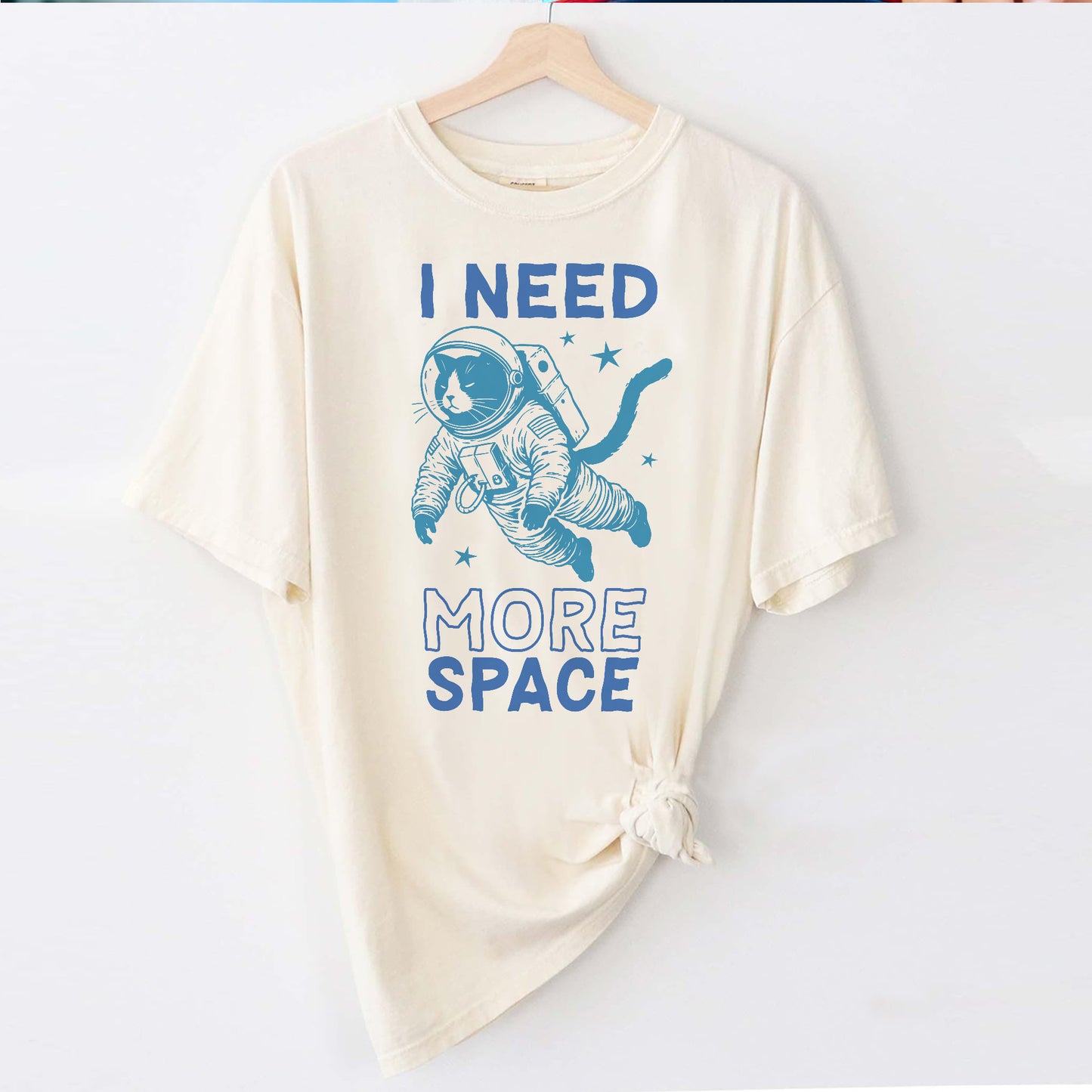 Funny Cat Shirt – I Need More Space – Sarcastic Introvert Meme Tee – Natural – Up To 5XL