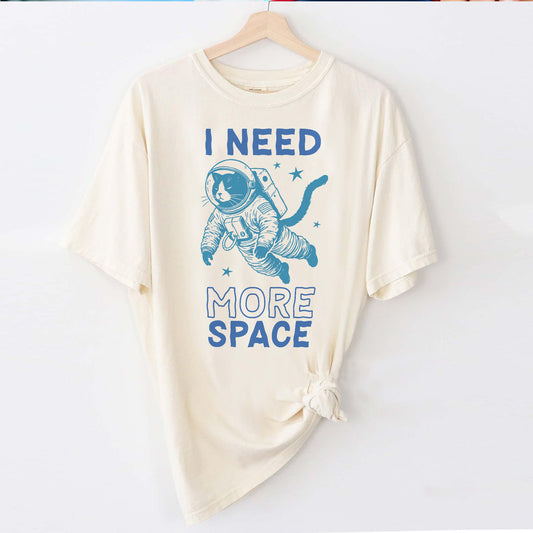 Funny Cat Shirt – I Need More Space – Sarcastic Introvert Meme Tee – Natural – Up To 5XL
