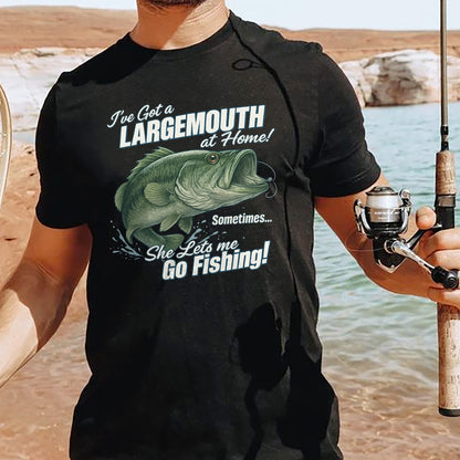 I've Got a Largemouth at Home Sometimes Shirt – Funny Fishing Tee for Husband – Black – Up To 5XL