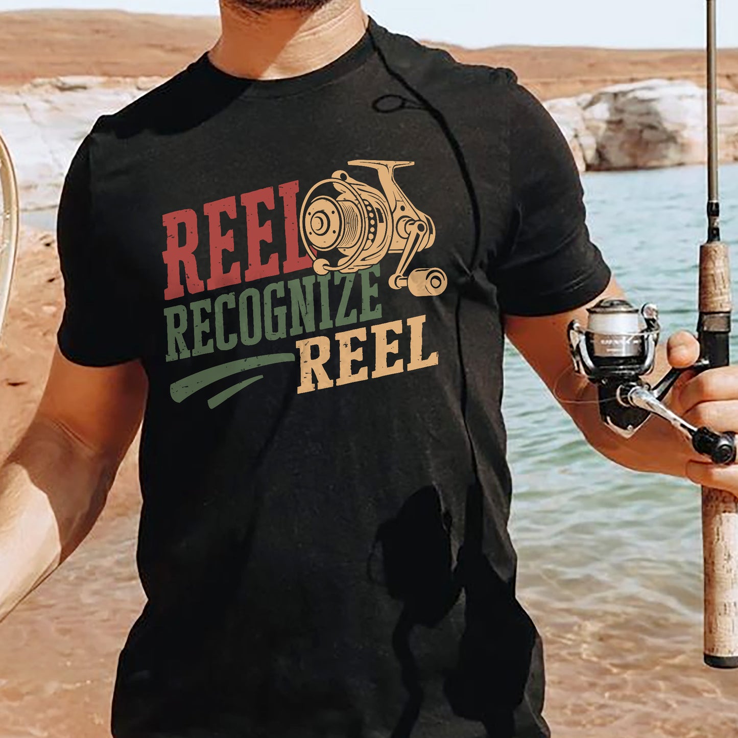 Fishing Humor Shirt – Reel Recognize Reel Tee – Funny Fisherman Pun Gift – Black – Up To 5XL