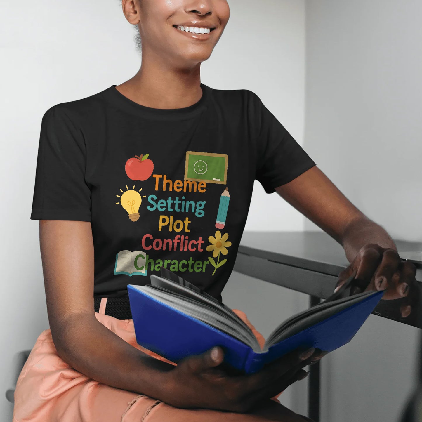 Literary Elements Shirt – Theme Setting Plot Conflict Character Tee – English Teacher Gift – Black – Up To 5XL