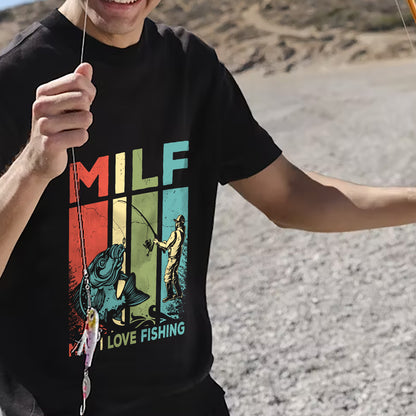 Funny Fishing Tee – MILF Man I Love Fishing Shirt – Black – Up To 5XL