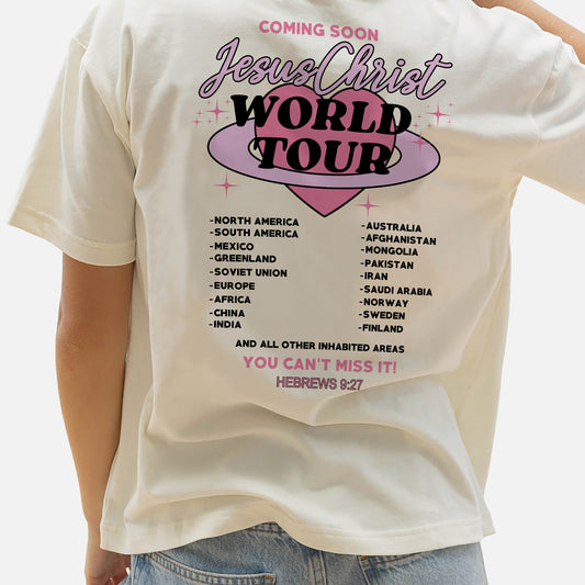 Christian Parody Shirt – Coming Soon Jesus Christ World Tour – Funny Faith Concert Tee – Natural – Up To 5XL