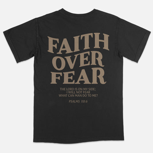 Inspirational Christian Shirt – Faith Over Fear Religious Tee – Black – Up To 5XL