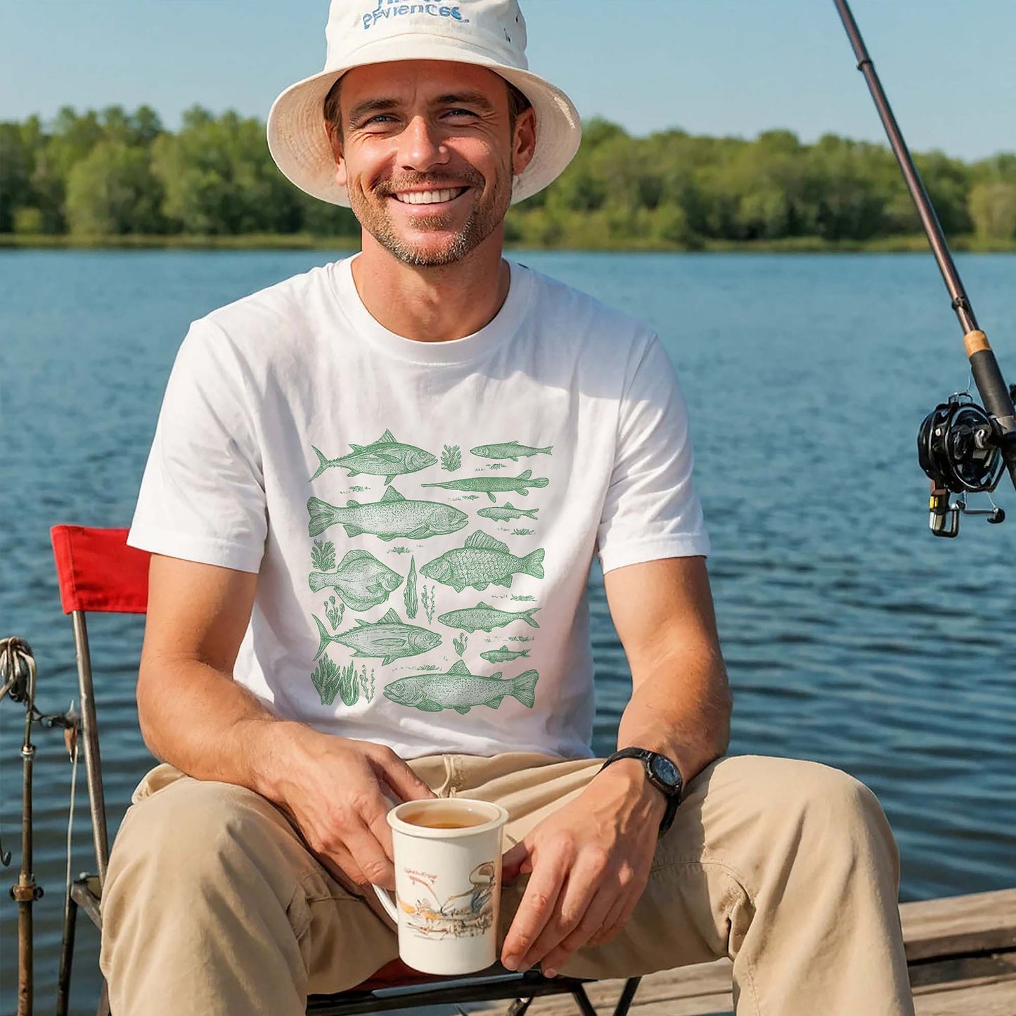 Fishing Tee – Freshwater Fishes Species Guide Shirt – Angler Graphic Educational Shirt – White – Up To 5XL