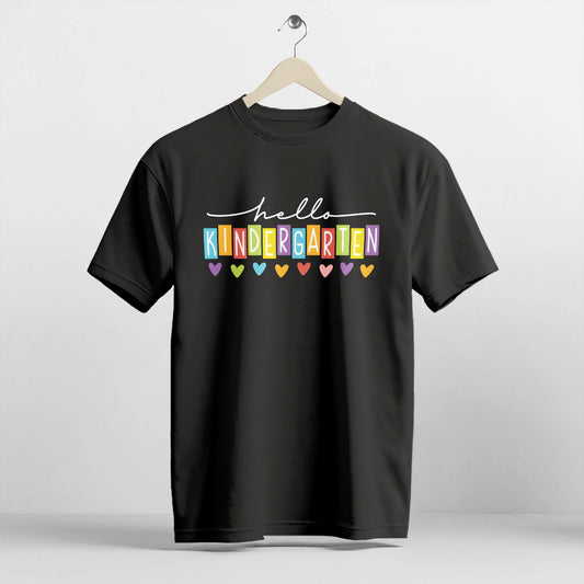 Hello Kindergarten Shirt – Colorful Back to School Tee – Black – Up To 5XL