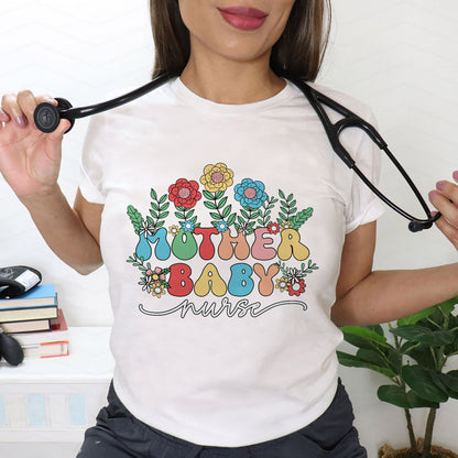 Mother Baby Nurse T-Shirt - Funny Tees For Labor & Delivery Nurse - White- Up To 5XL