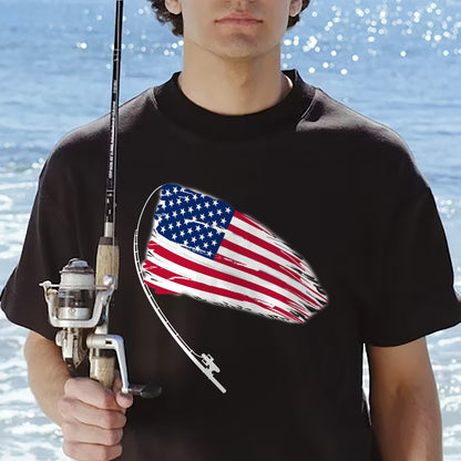 Patriotic Fishing Shirt – American Flag Bass Fishing Tee – USA Angler Gift – Black – Up To 5XL