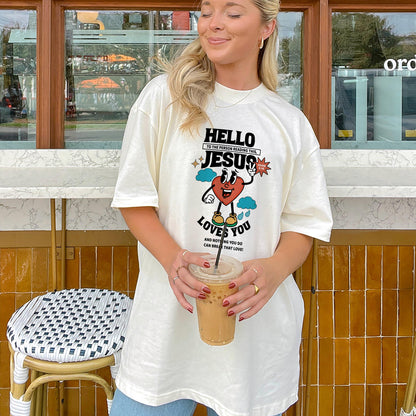 Christian Kindness Shirt – Hello to the Person Reading This Jesus Loves You – Faith Encouragement Tee – Natural – Up To 5XL