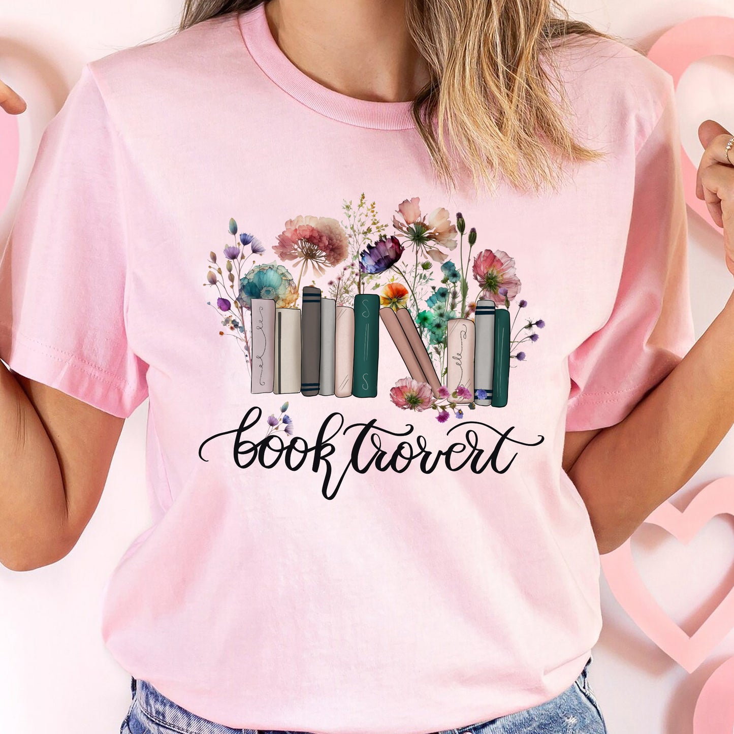 Introvert Floral Book Shirt – Booktrovert With Wildflowers Tee – Pink – Up To 5XL