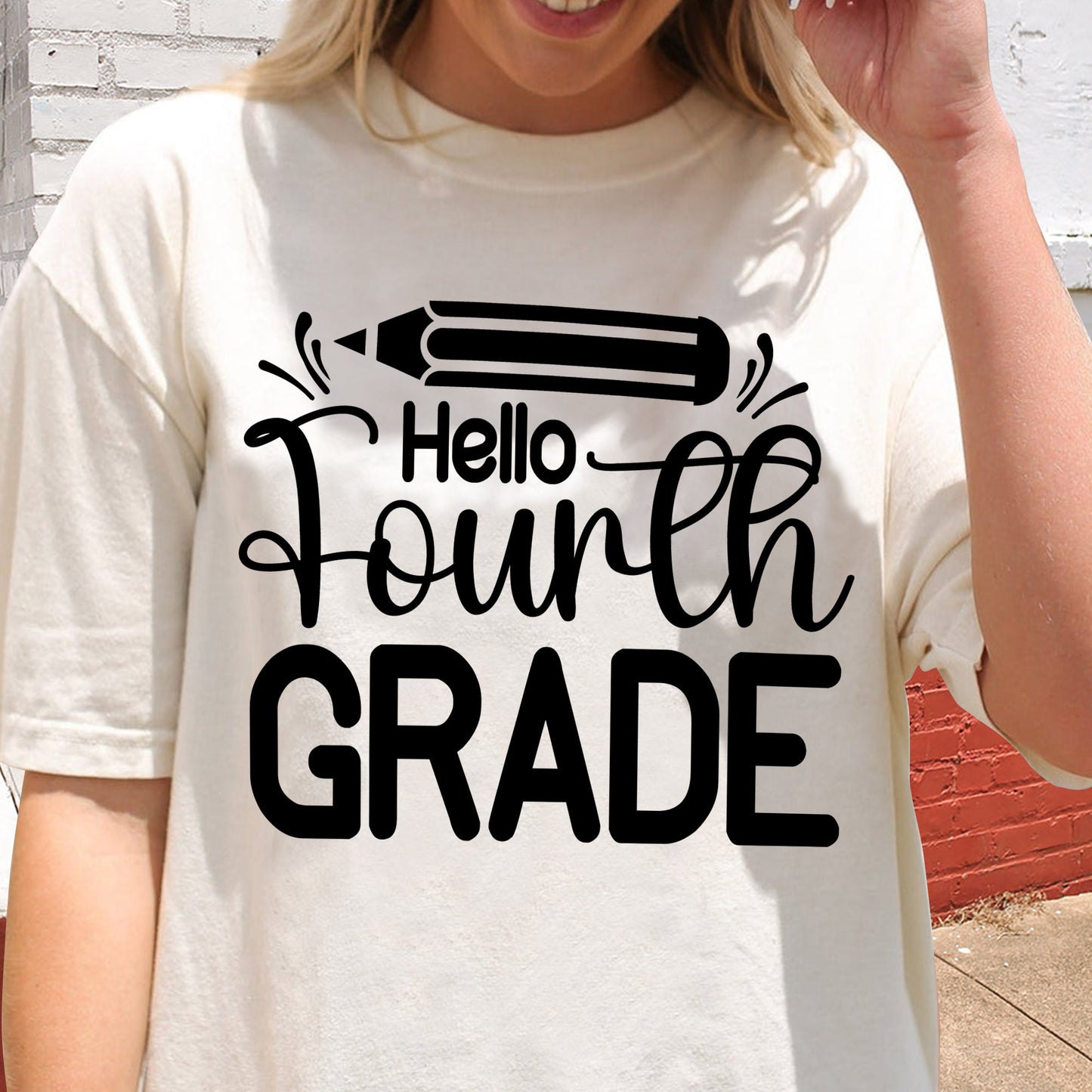 Hello Fourth Grade  – Cute Back to School Teacher & Student T-Shirt-  Funny Shirt For Teacher - Natural - Up To 5XL