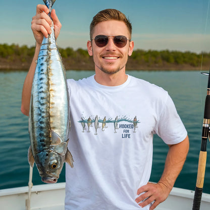 Hooked For Life Shirt – Fishing Lover Tee – Angler Gift – White – Up To 5XL