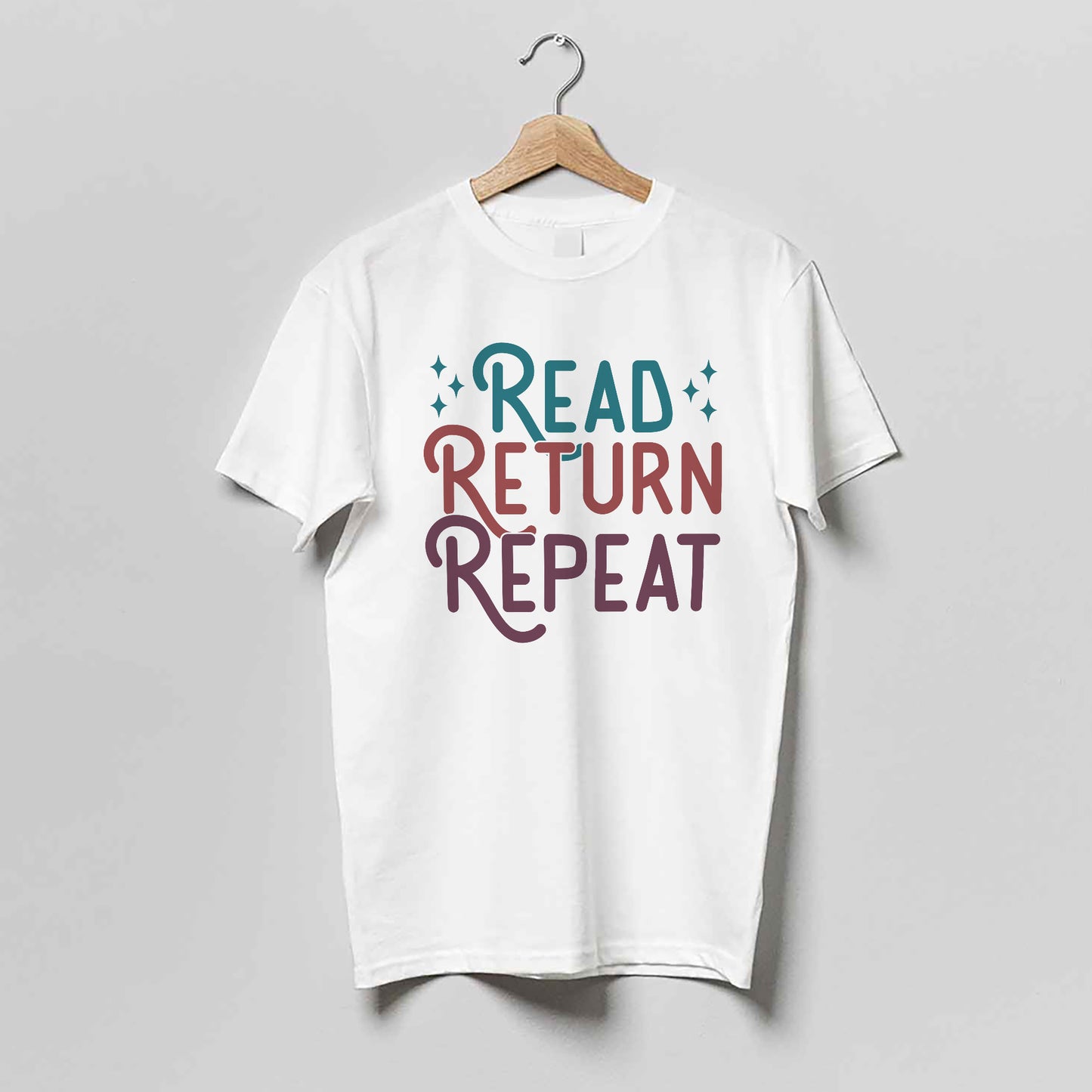 Library Life Book Lover Tee – Read Return Repeat Shirt –  Librarian Reading Gift – White – Up To 5XL