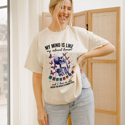 Funny Skeleton Shirt – My Mind Is Like My Internet Browser – ADHD Humor Tee - Natural - Up To 5XL