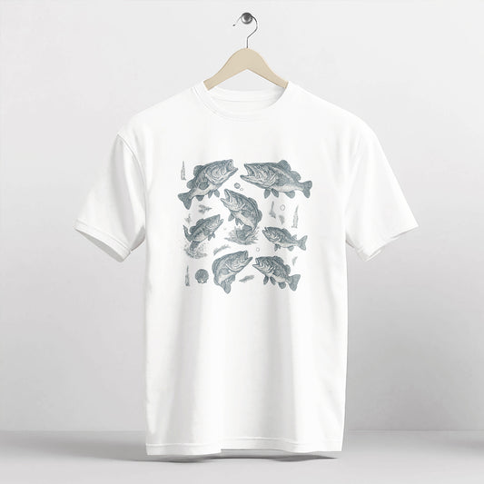 Fishing Shirt – Fish Species Chart Graphic Tee – Educational Angler T-Shirt – White– Up To 5XL