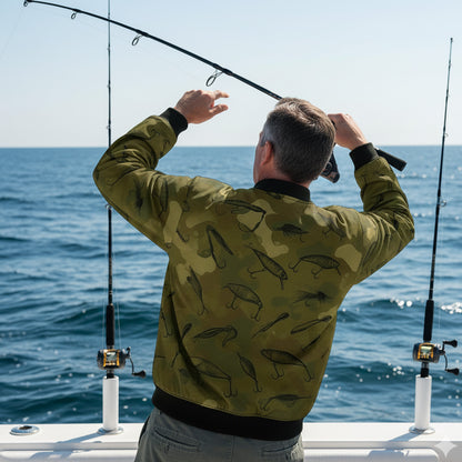 Camo Fishing Lure Bomber Jacket – Outdoor Angler Style