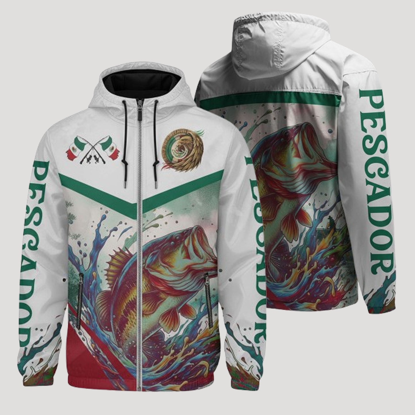 Mexican Pescador Fishing Jacket – Mexico Flag Bass Windbreaker for Proud Fishermen