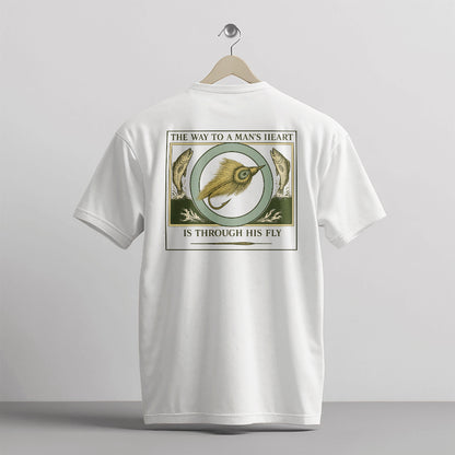 Vintage Fishing Shirt – The Way To A Man's Heart Is Through His Fly – Funny Angler Tee – White – Up To 5XL