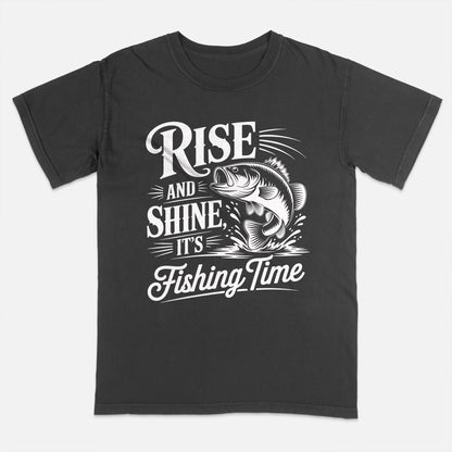 Fishing Lover Shirt – Rise and Shine It’s Fishing Time Tee – Morning Angler Graphic Shirt – Black – Up To 5XL