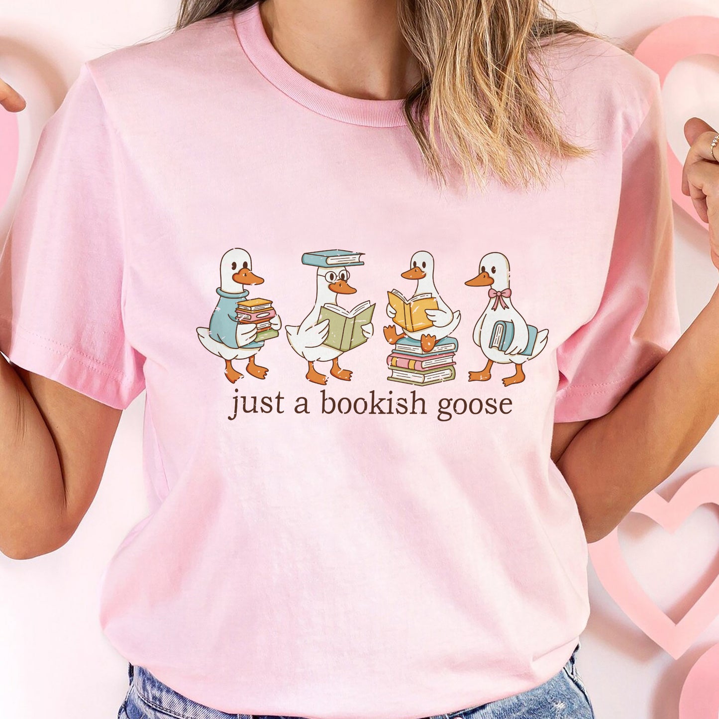 Funny Duck Shirt – Just a Bookish Goose Duck Meme Tee – Pink – Up To 5XL