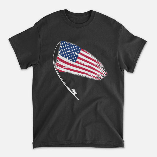 Patriotic Fishing Shirt – American Flag Bass Fishing Tee – USA Angler Gift – Black – Up To 5XL