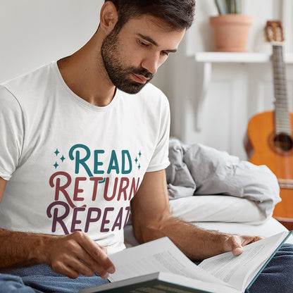 Library Life Book Lover Tee – Read Return Repeat Shirt –  Librarian Reading Gift – White – Up To 5XL