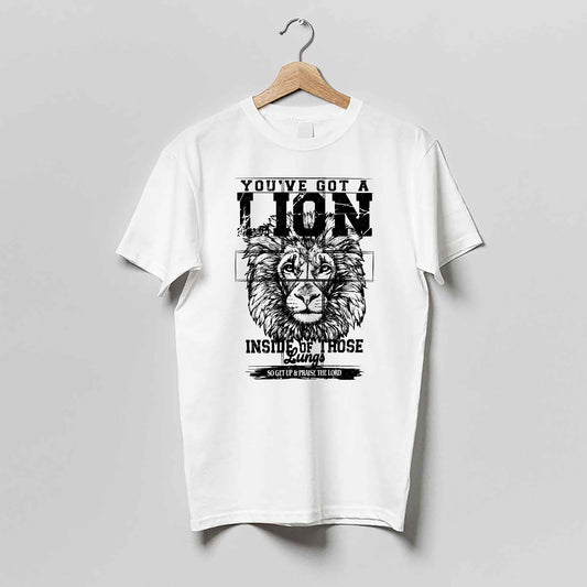 Christian Worship Shirt – You’ve Got a Lion Inside of Those Lungs – Praise the Lord Faith Tee – White – Up To 5XL