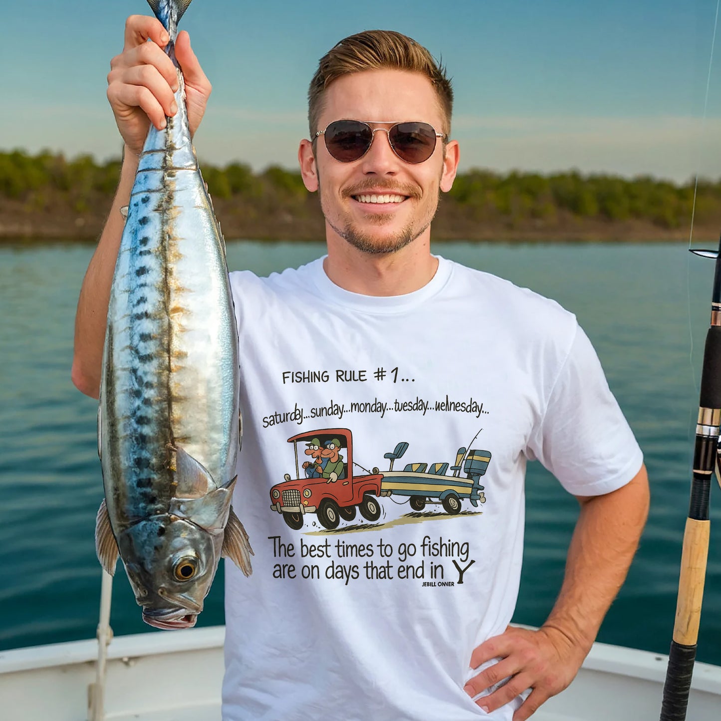 Funny Fisherman Tee - Rule #1 Best Days To Go Fishing Shirt –  White – Up To 5XL