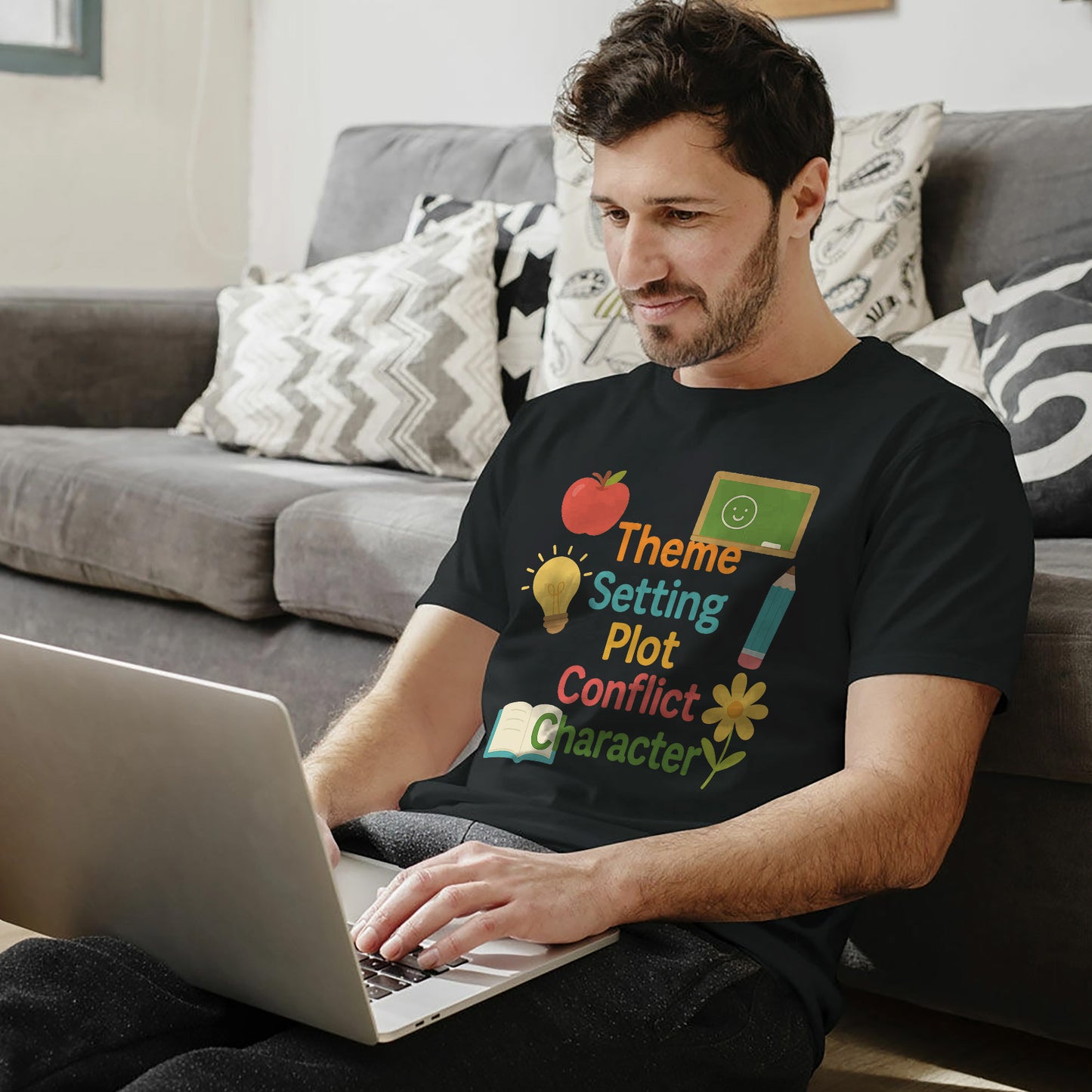 Literary Elements Shirt – Theme Setting Plot Conflict Character Tee – English Teacher Gift – Black – Up To 5XL