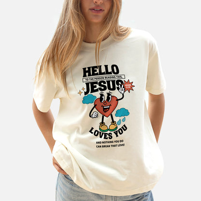 Christian Kindness Shirt – Hello to the Person Reading This Jesus Loves You – Faith Encouragement Tee – Natural – Up To 5XL