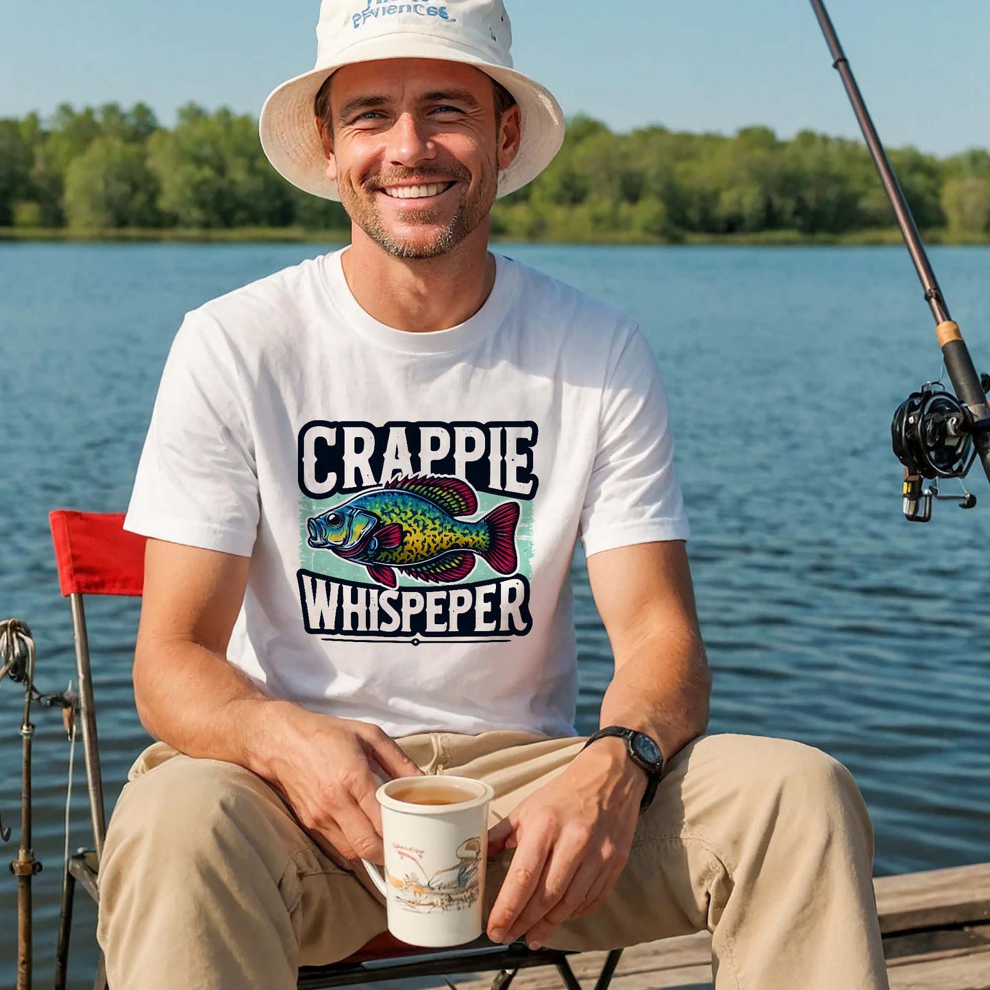 Funny Fishing Shirt – Crappie Whisperer Tee – Humor Gift for Anglers – White – Up To 5XL