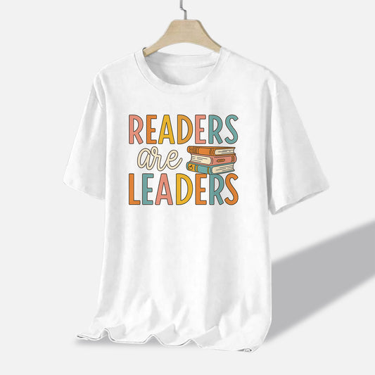 Motivational Book Lover Tee - Readers Are Leaders Shirt – Teacher Reader Gift – White – Up To 5XL