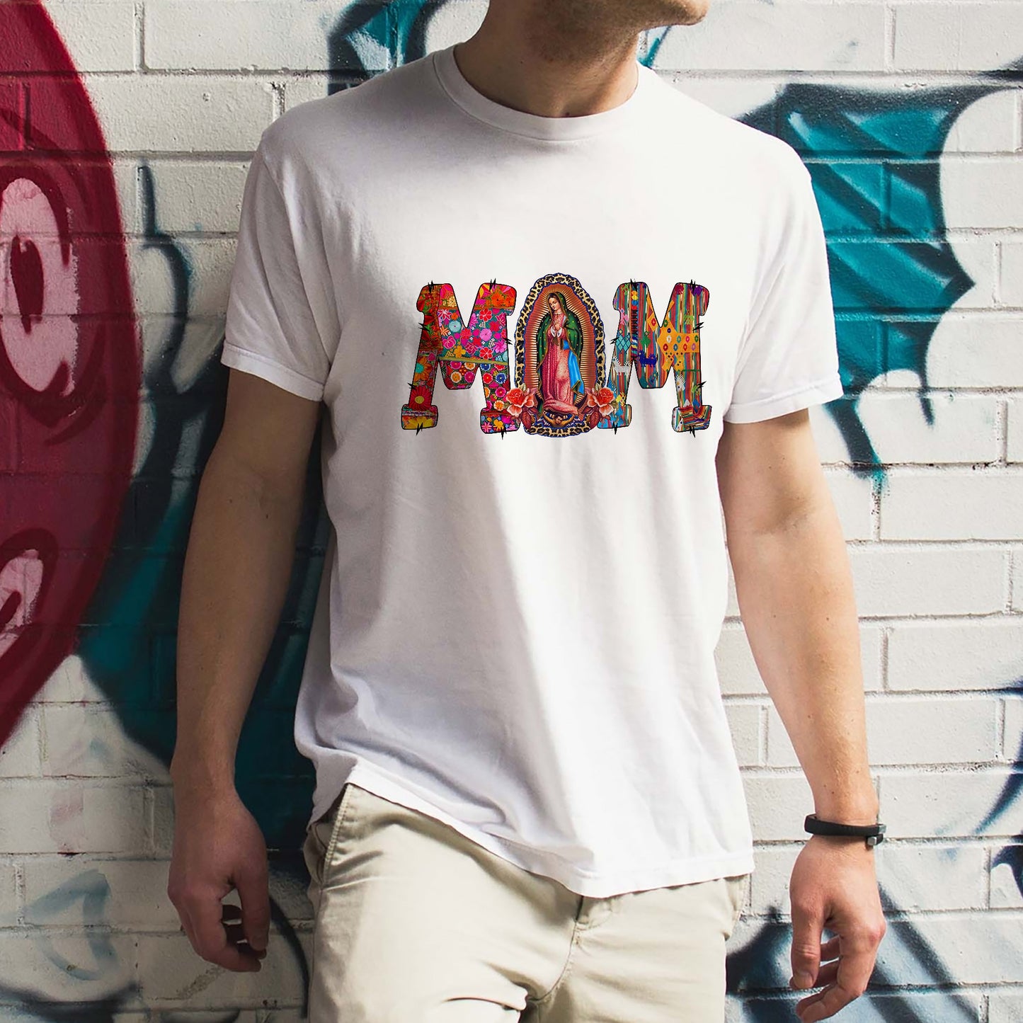 Catholic Mom Shirt – Our Lady of Guadalupe Mom – Religious Hispanic Faith Tee – White – Up To 5XL