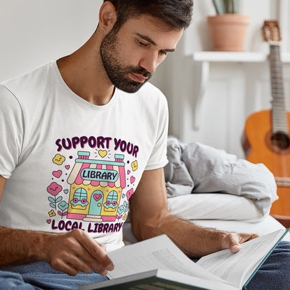 Book Lover Reading Retro Tee – Support Your Local Library Shirt – White – Up To 5XL