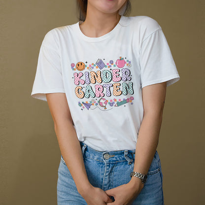 Retro Kindergarten Shirt – Checkered Back To School Tee  – White – Up To 5XL