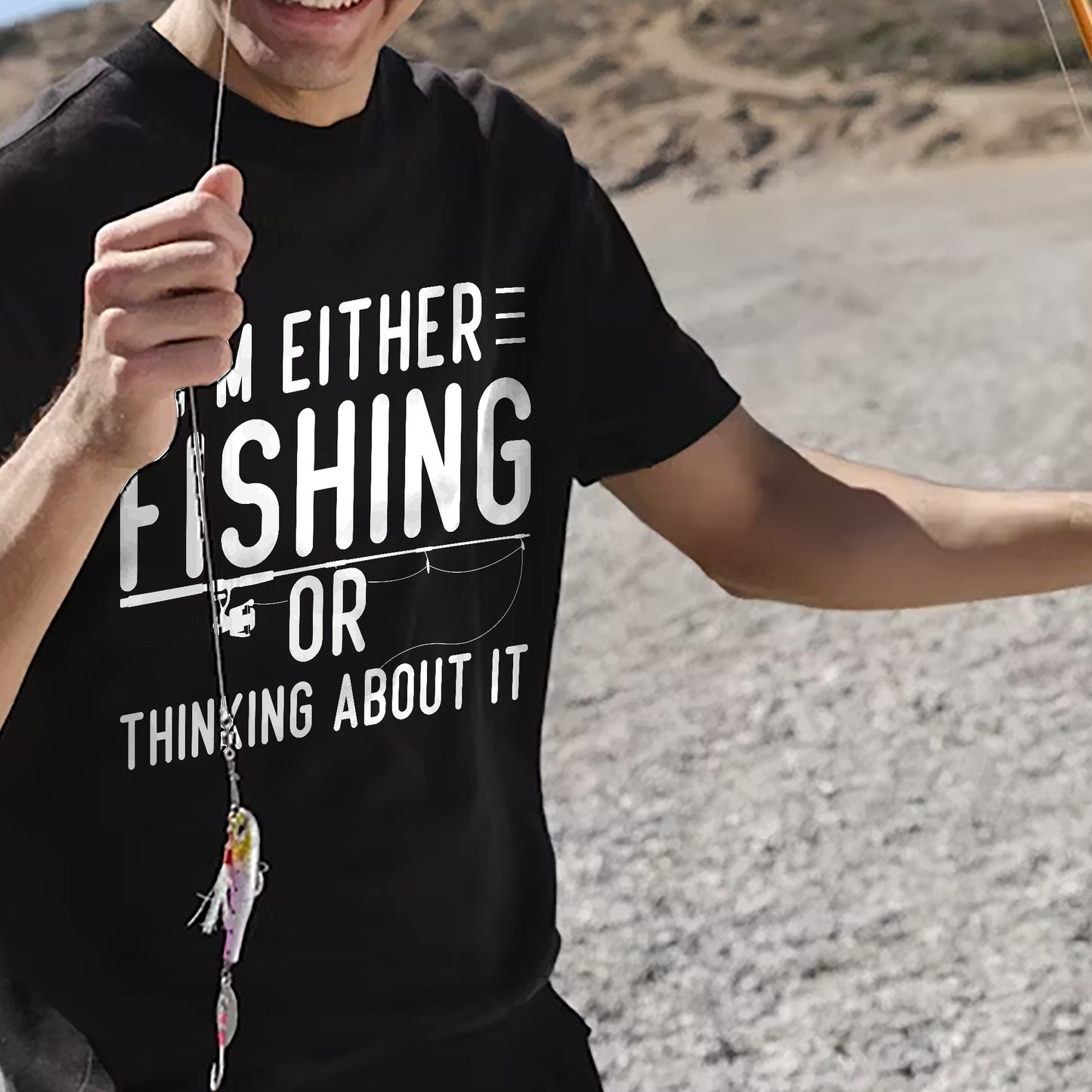 Funny Fisherman Shirt – I’m Either Fishing or Thinking About It Tee – Angler Gift – Black – Up To 5XL