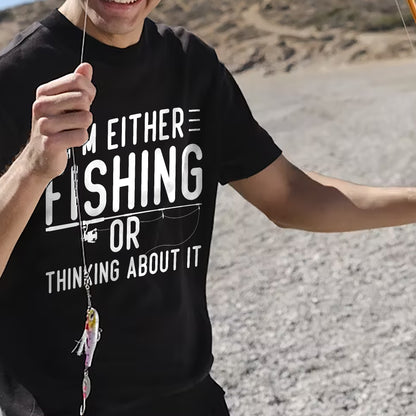 Funny Fisherman Shirt – I’m Either Fishing or Thinking About It Tee – Angler Gift – Black – Up To 5XL