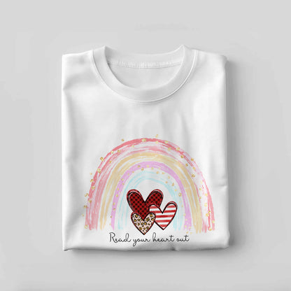 Rainbow Book Lover Tee – Read Your Heart Out Shirt – White – Up To 5XL