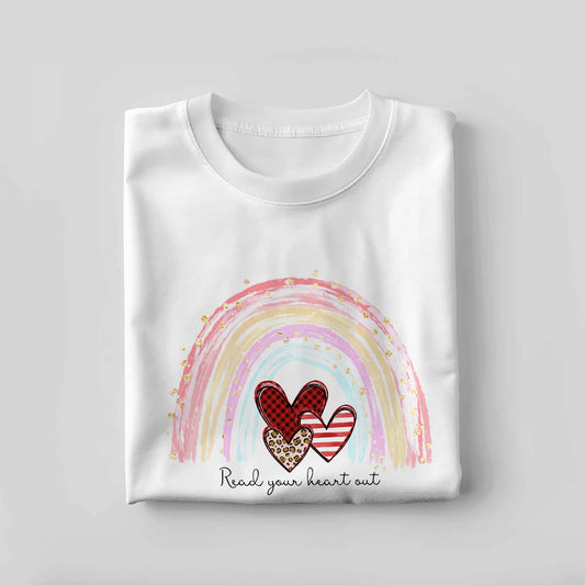 Rainbow Book Lover Tee – Read Your Heart Out Shirt – White – Up To 5XL