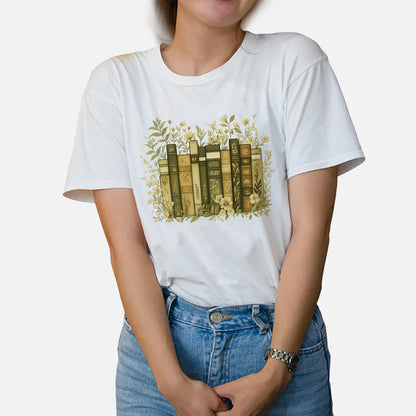 Floral Reading Shirt – Book Lover Flowers Aesthetic Tee – White  – Up To 5XL
