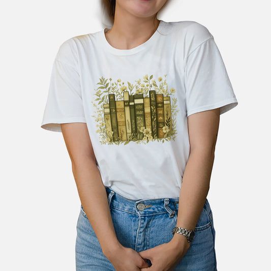 Floral Reading Shirt – Book Lover Flowers Aesthetic Tee – White  – Up To 5XL