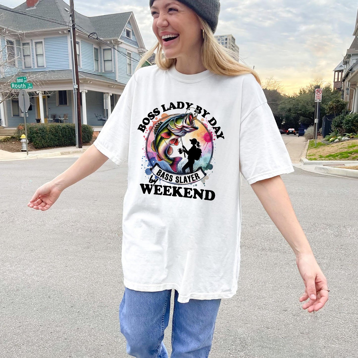 Boss Lady By Day Bass Slayer By Weekend Shirt – Funny Women’s Fishing Tee – Lady Angler Humor Gift – White – Up To 5XL