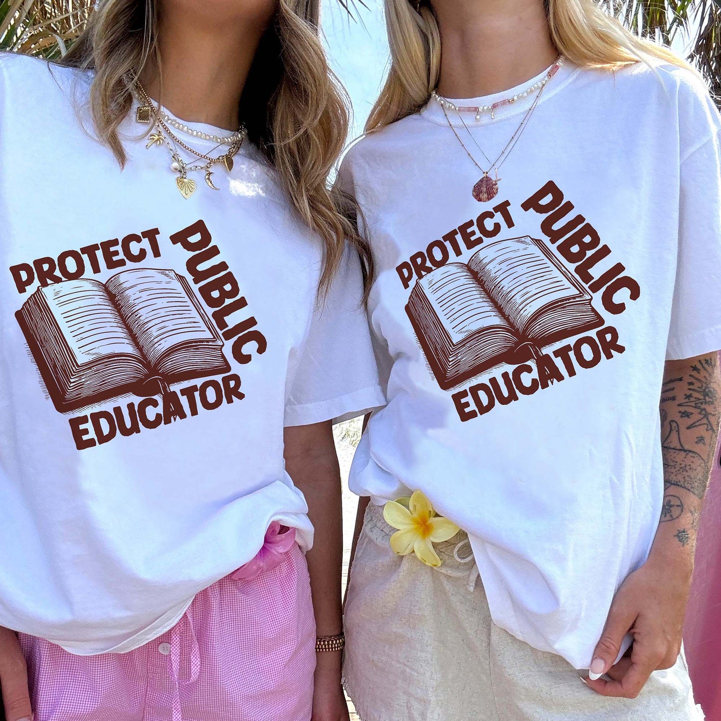 Protect Public Educator T-Shirt  -  Funny Shirt For Teacher - White- Up To 5XL